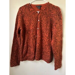 SOLD

 Orange Brown Paisley Print  Cardigan Sweater‎ XL Lambswool Angora